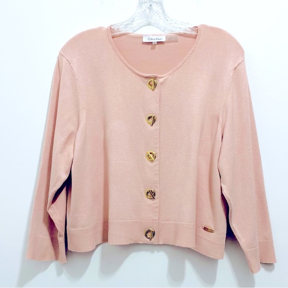 Calvin Klein Women’s Retro Cropped Round Neck Cardigan - Picture 1 of 7